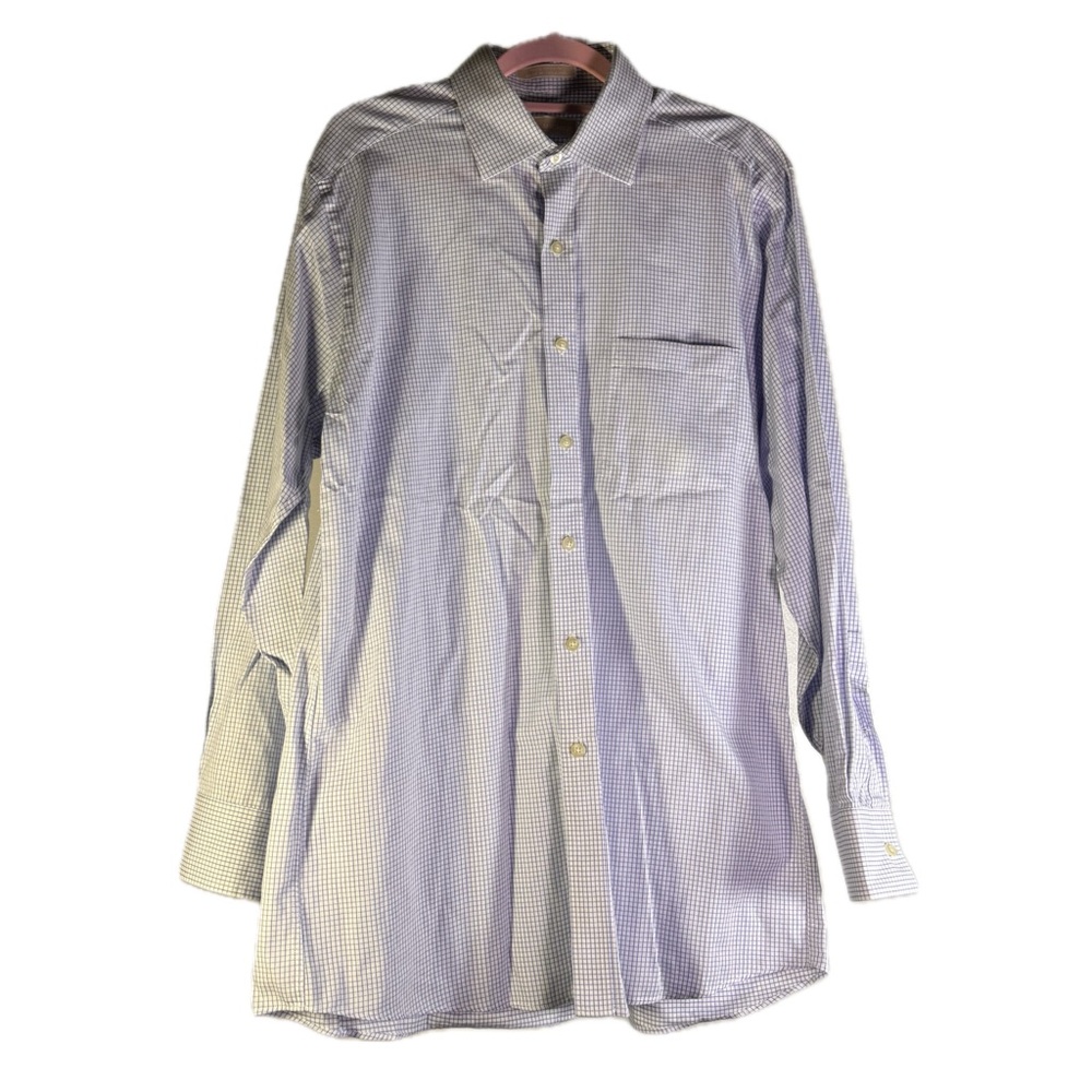 MICHAEL Michael Kors Men's Blue & White Micro-Check Dress Shirt - 100% Cotton